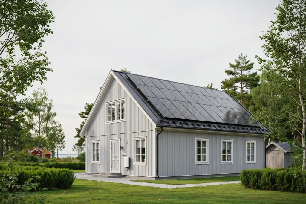 installation av solpaneler och v xelriktare p villa i gud vendels